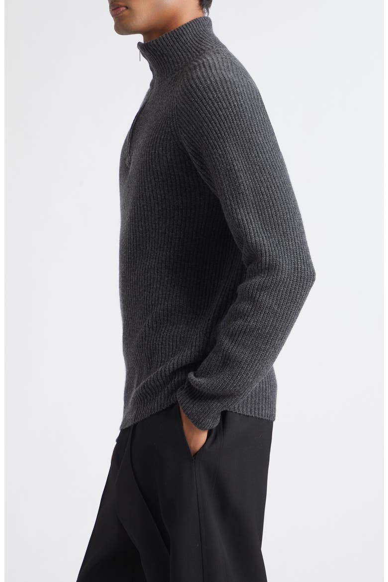 Cashmere & Extrafine Merino Wool Rib Half Zip Sweater, Alternate, color, DARK ASH