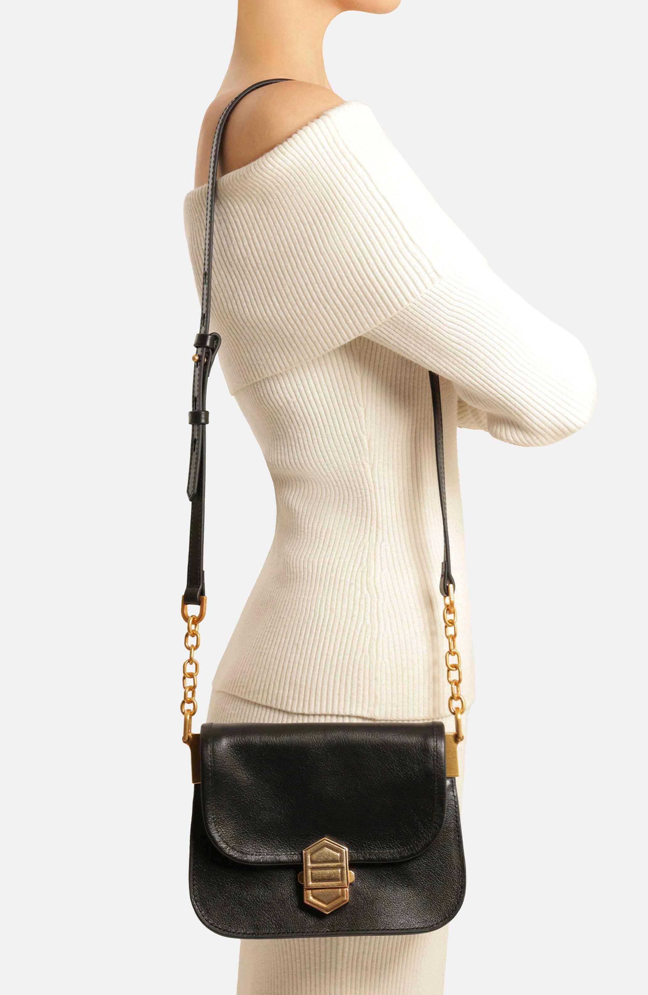 Everly Small Leather Crossbody, Alternate, color, BLACK