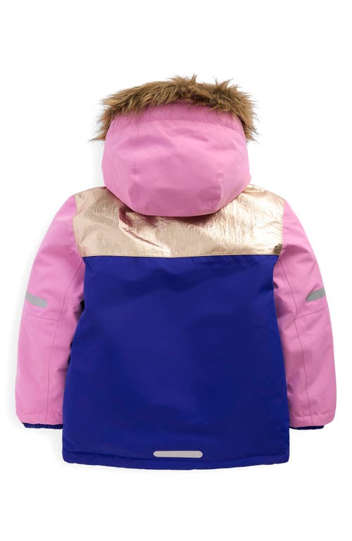 Mini Boden Kids' All Weather Faux Fur Trim Hooded Waterproof Coat In Pink