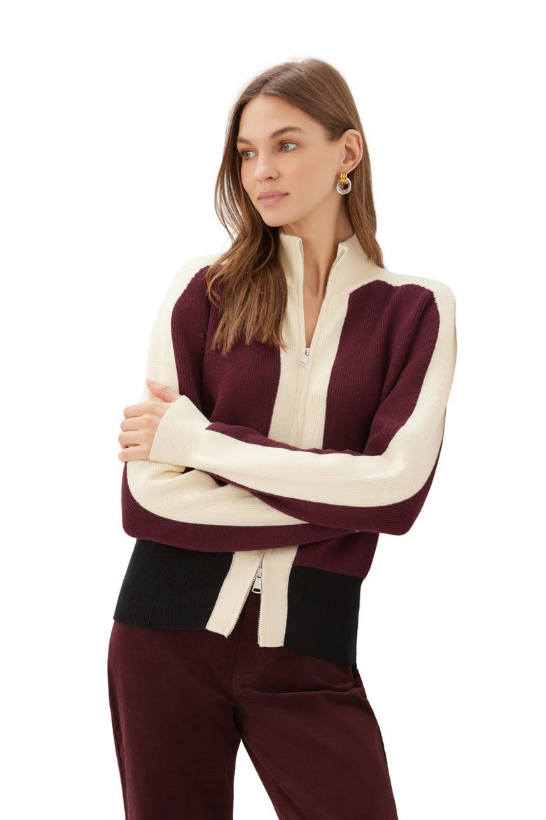 Colorblock Zip-Up Cardigan, Alternate, color, MULTI COLOR