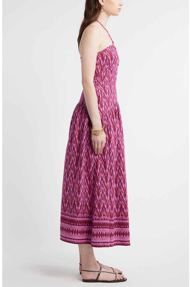 Halter Neck Drop Waist Linen Blend Maxi Dress, Alternate, color, PINK- BURGUNDY DIAMOND IKAT