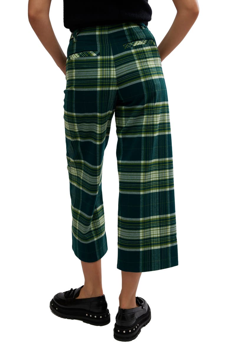 Free People Acadia Plaid Crop Pants, Alternate, color, Green Combo