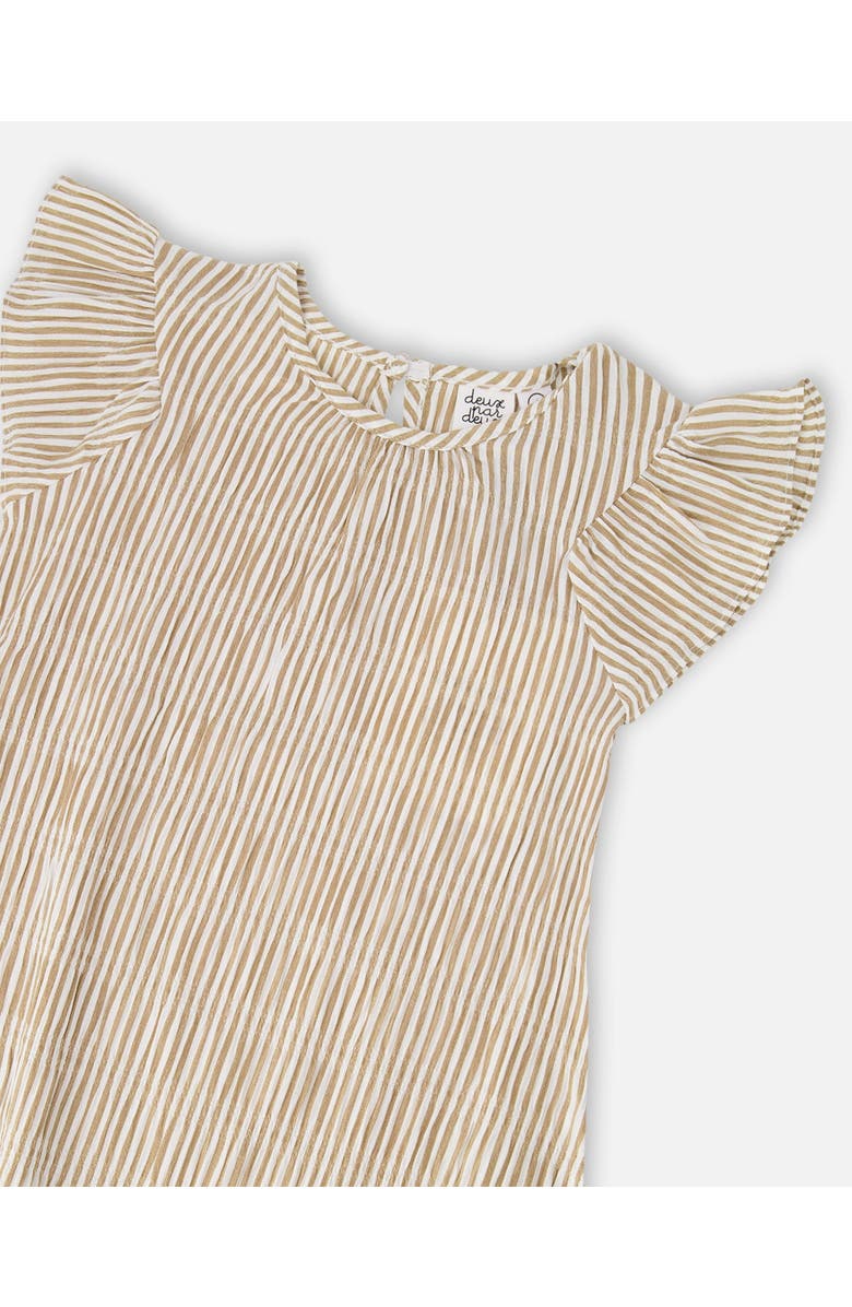 Deux par Deux Short Sleeve Striped Flared Dress, Alternate, color, Off White And Sand Stripes