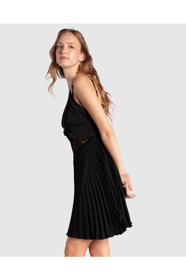 Feel It Still Lace Trim Mini Dress, Alternate, color, Black