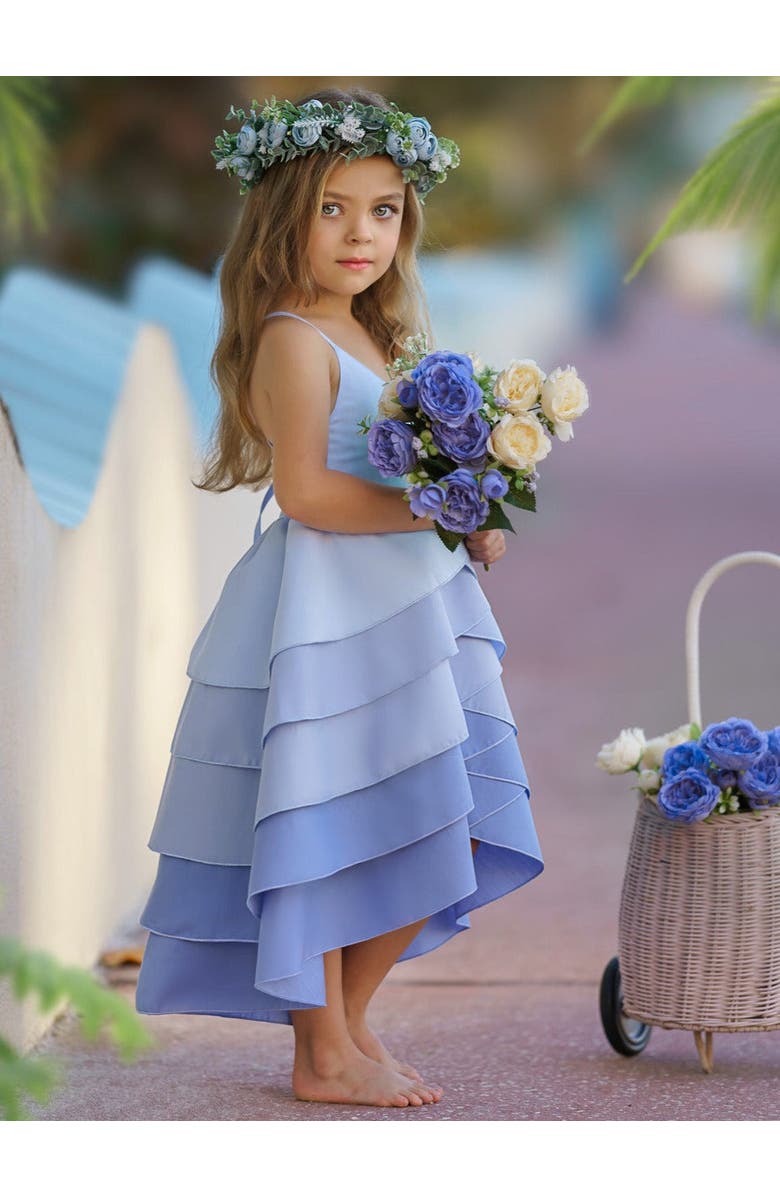 Mia Belle Girls Girls Pretty Petal Hues of Blues Tiered Dress, Alternate, color, Blue