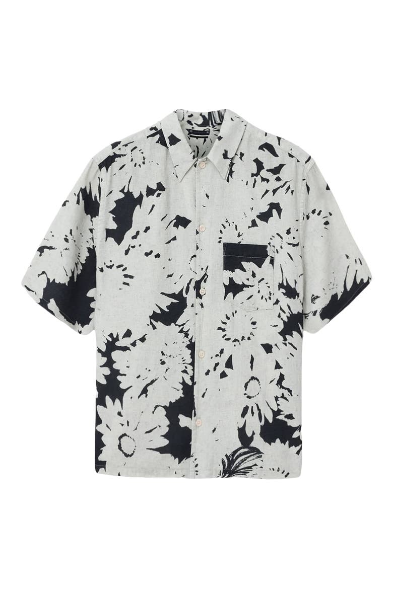 Giron Floral Linen & Cotton Short Sleeve Button-Up Shirt, Alternate, color, SHARP WHITE