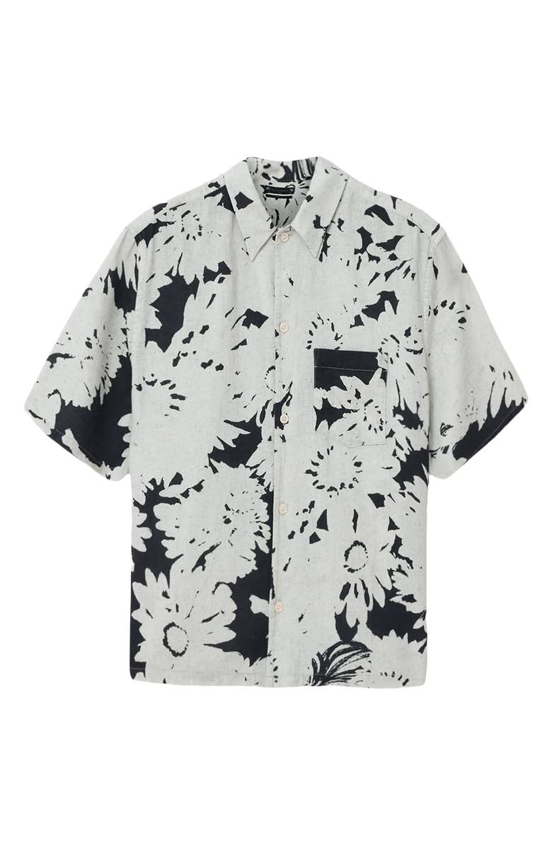 AllSaints Giron Floral Linen & Cotton Short Sleeve Button-Up Shirt, Alternate, color, Sharp White