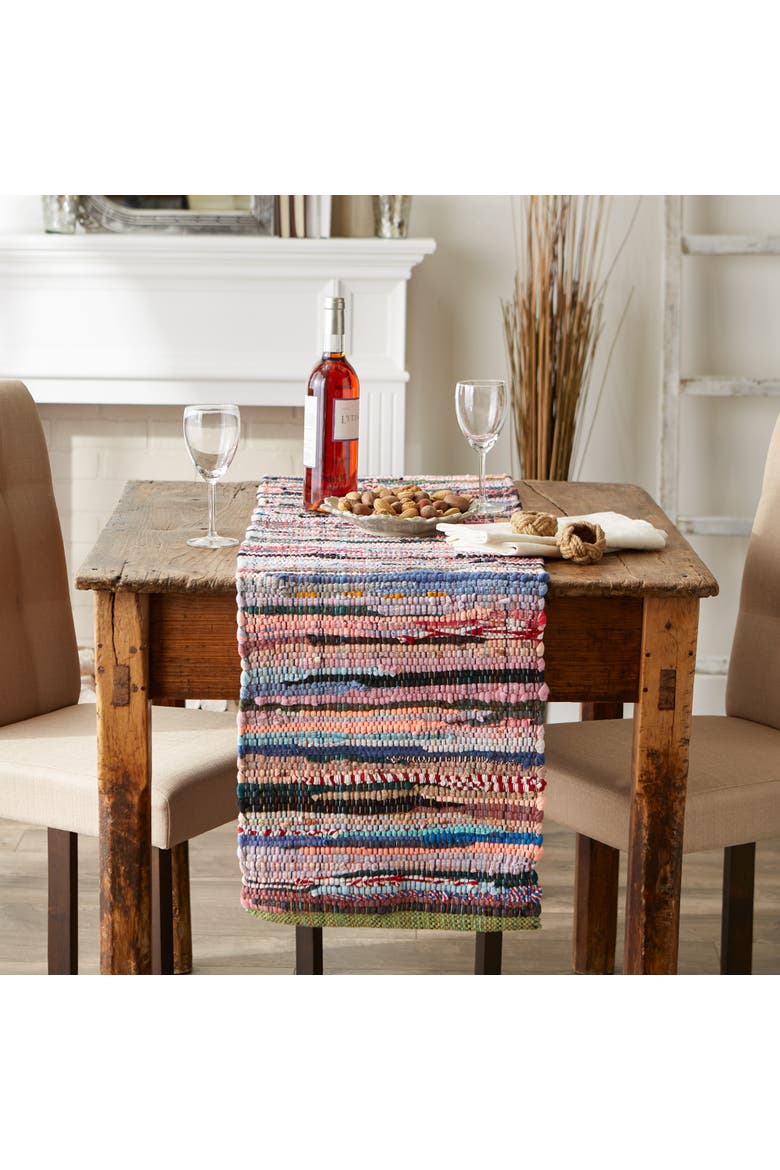 Multi Color Chindi Rag Table Runner, Alternate, color, Stonewash Blue