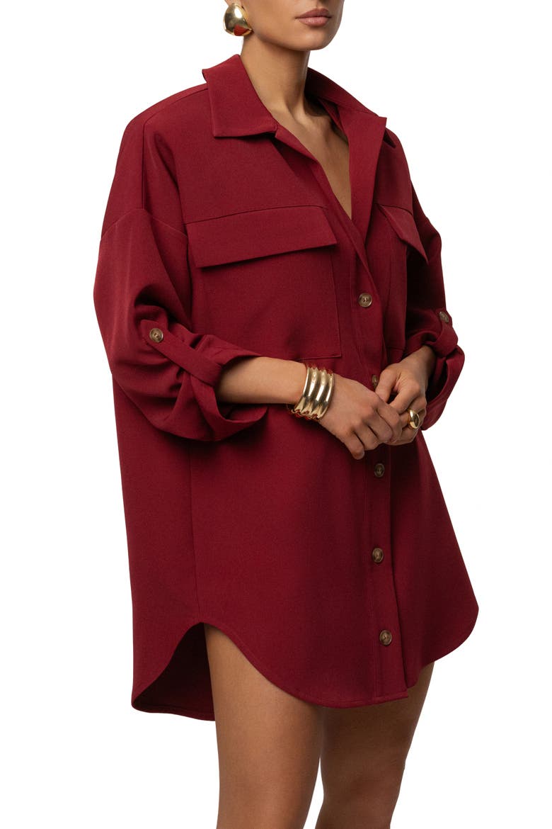 Downtime Collared Shirt Dress, Alternate, color, Burgundy