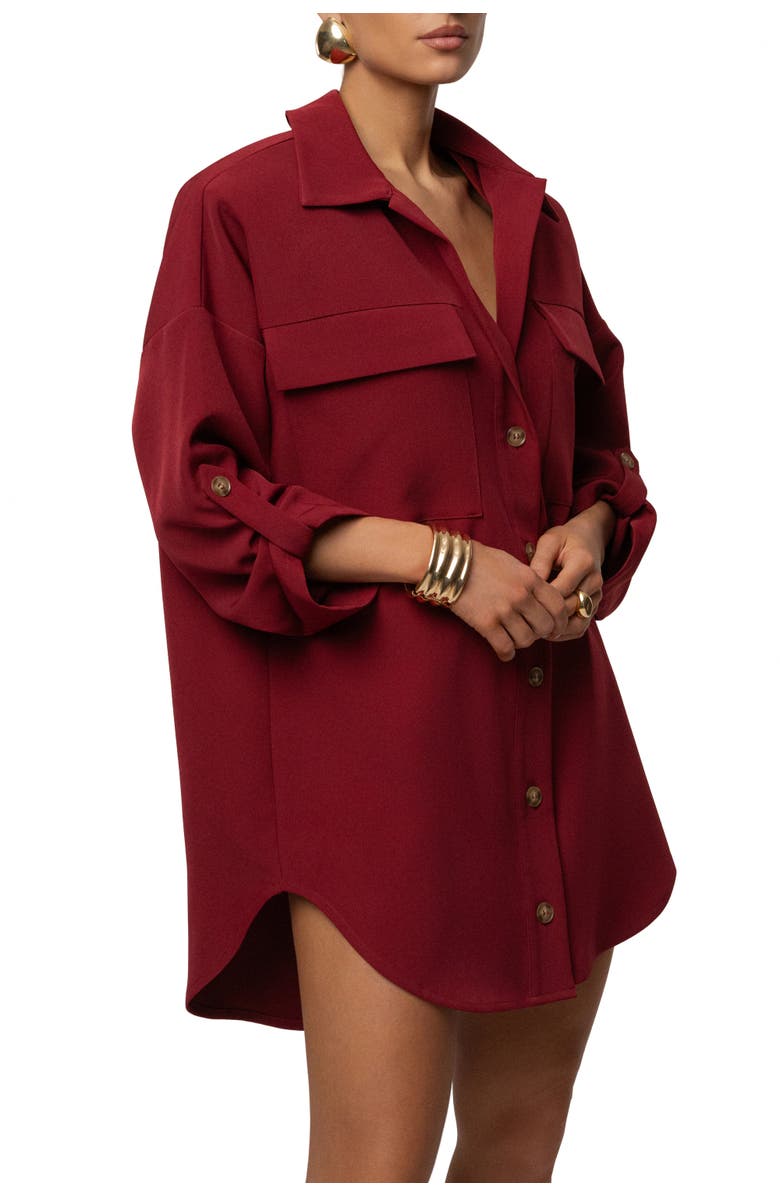 JLUXLABEL Downtime Collared Shirt Dress, Alternate, color, Burgundy