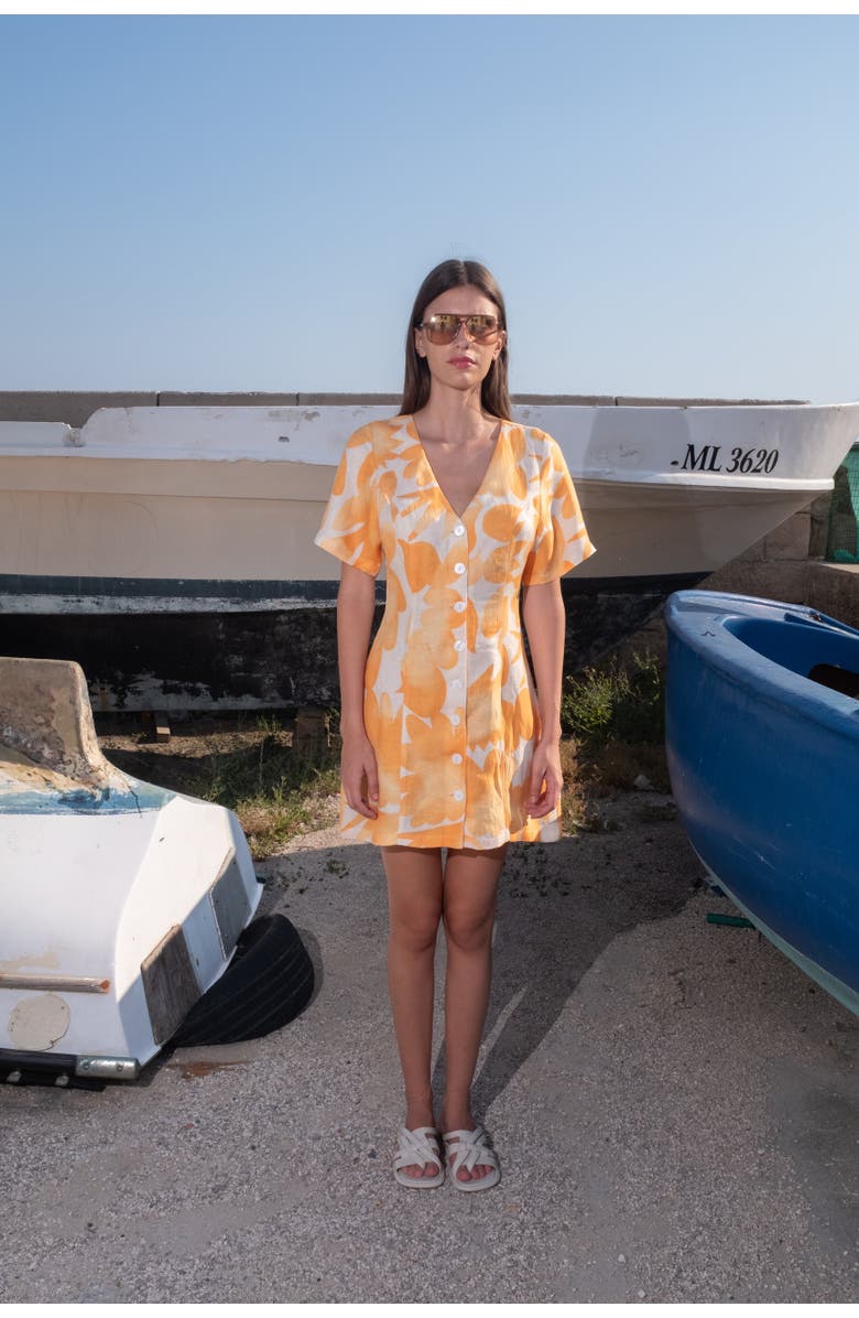 Untitled in Motion Shinoa Short-Sleeve Printed Mini Dress, Alternate, color, Facula Saffron