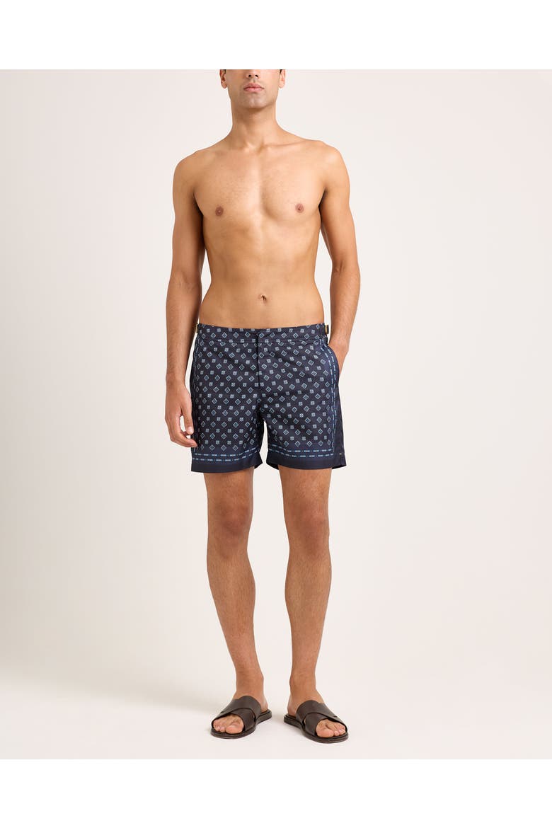 Bulldog Exclusive-Print Mid-Length Swim Shorts, Alternate, color, NIGHT IRIS