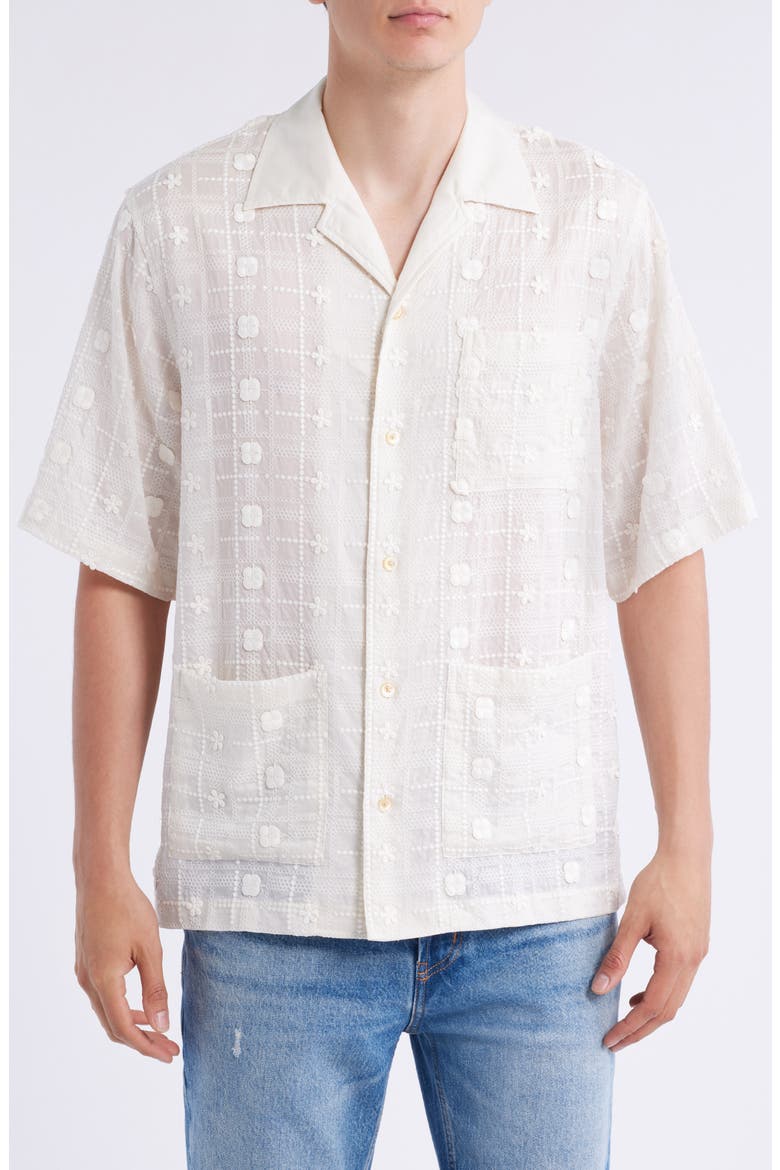 Ben 5026 Textured Short Sleeve Button-Up Shirt, Main, color, IVORY