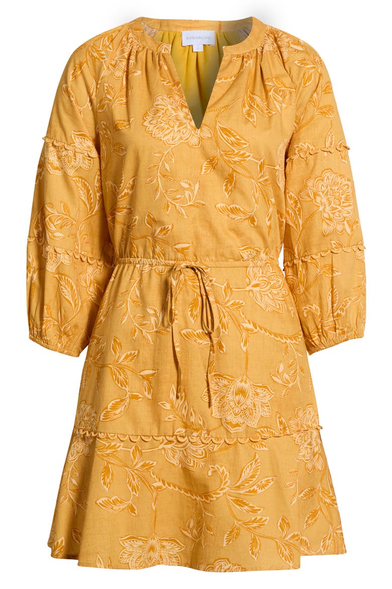 Dabria Floral Tiered Cotton Minidress, Alternate, color, MUSTARD