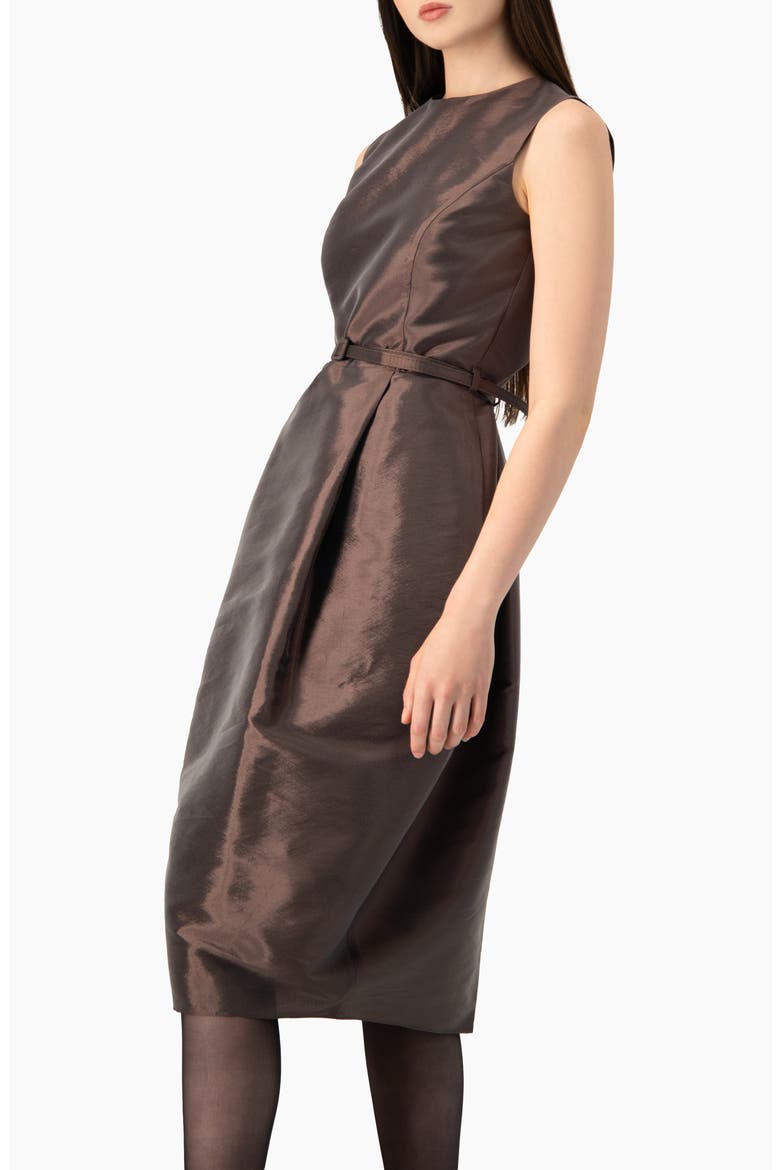 Draped Tulip-skirt Midi Dress, Alternate, color, Brown