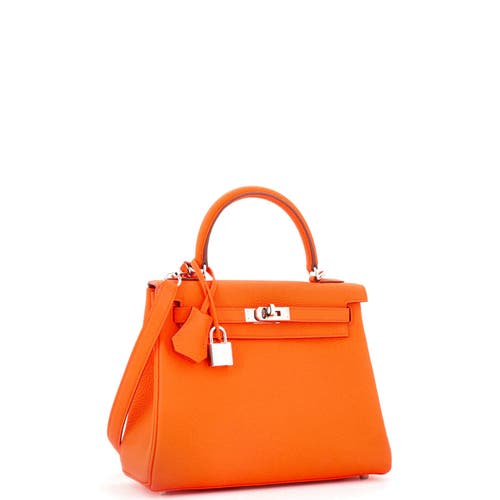 Pre-owned Hermes  Hermes Kelly Handbag Orange Togo With Palladium Hardware 25 In Orange