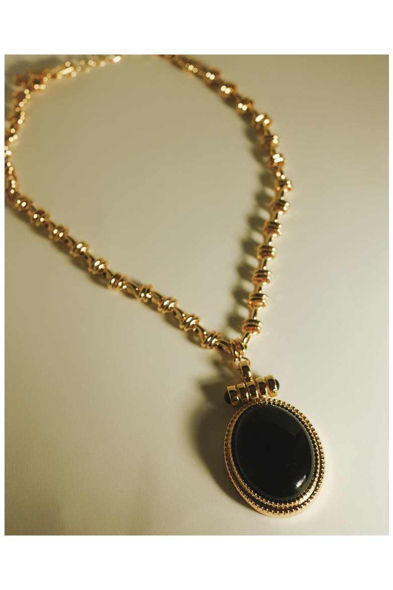 The Midnight Mesa Black Agate Pendant Necklace, Alternate, color, GOLD