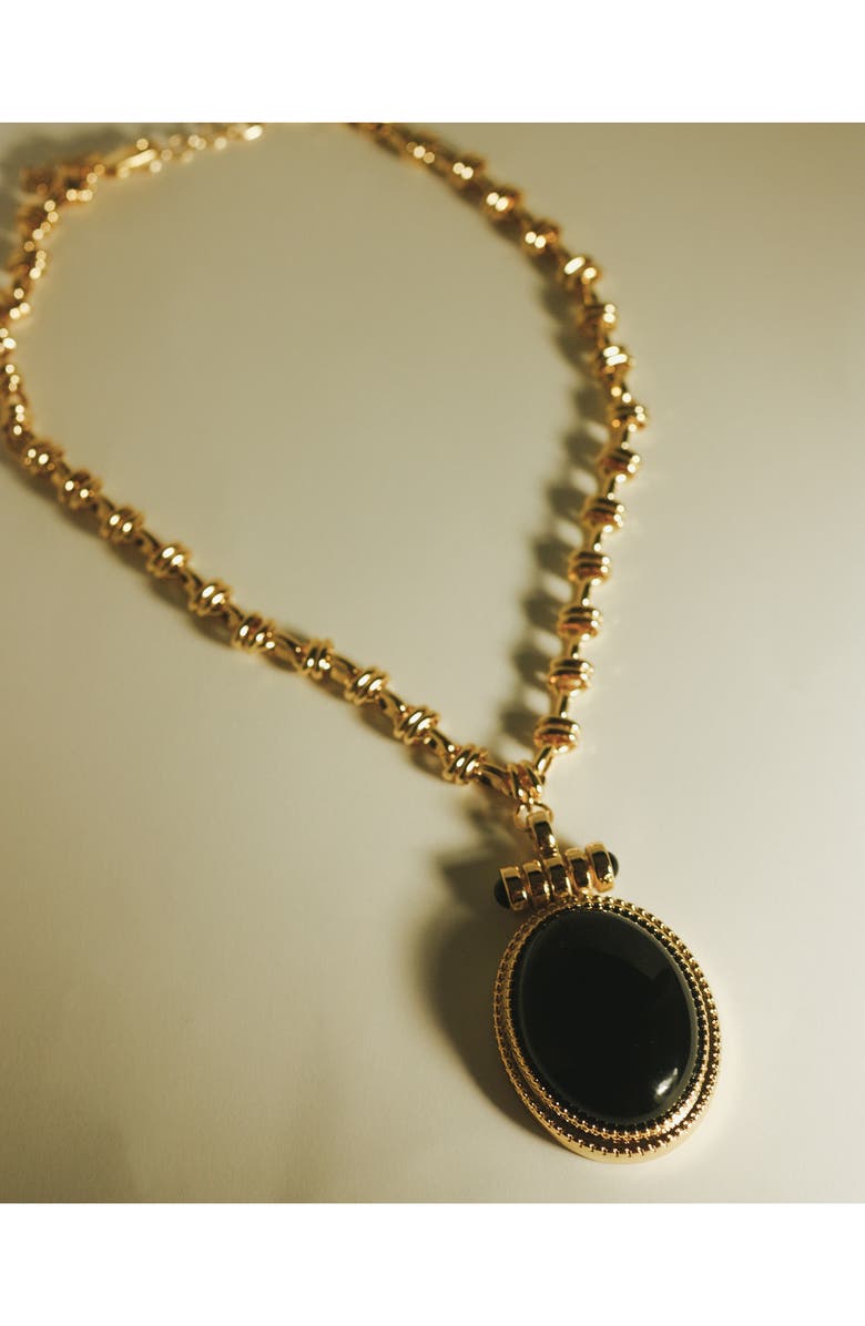 Luv AJ The Midnight Mesa Black Agate Pendant Necklace, Alternate, color, Gold