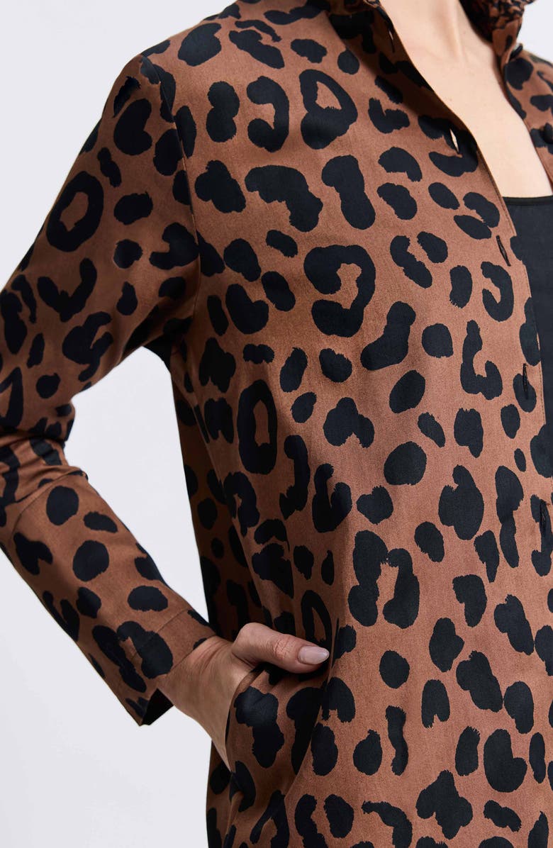 Foxcroft Carolina Animal Print Cotton Sateen Button-Up Shirt, Alternate, color, Macchiato/ Black