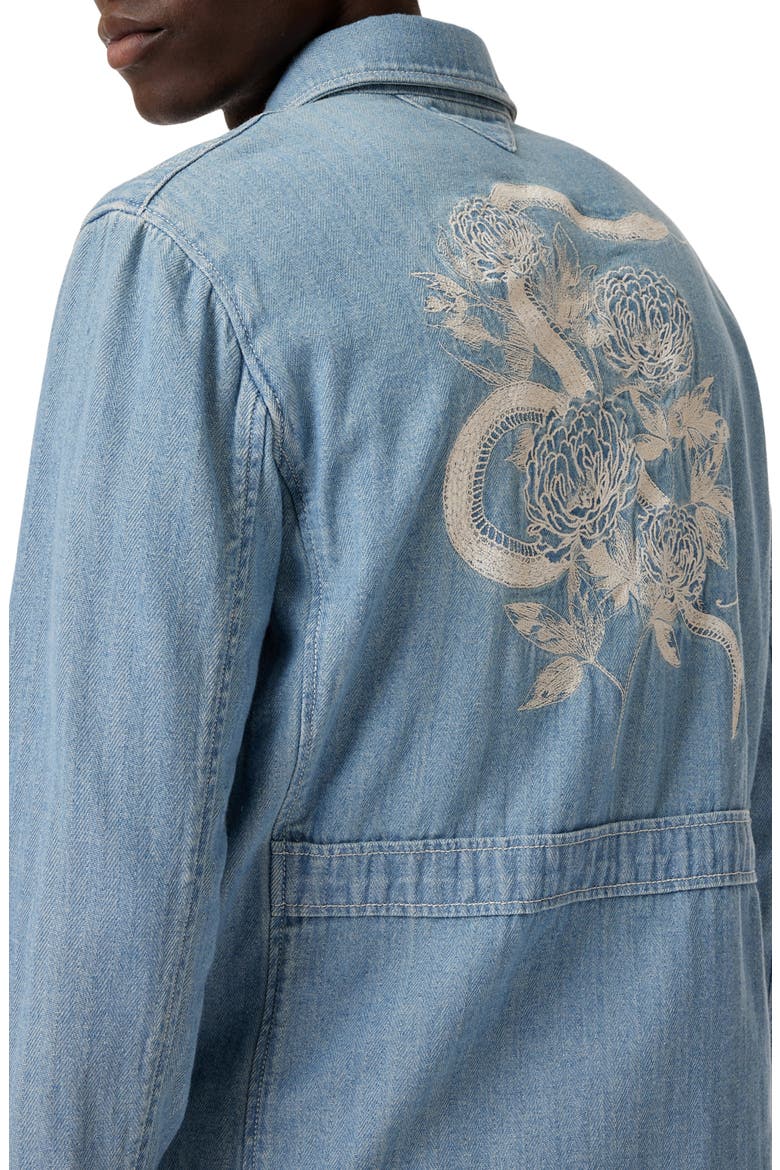 Jakob Embroidered Back Denim Shirt Jacket, Alternate, color, POND BLUE