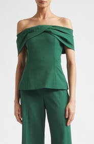 Carolina Herrera Draped Off the Shoulder Stretch Virgin Wool Top