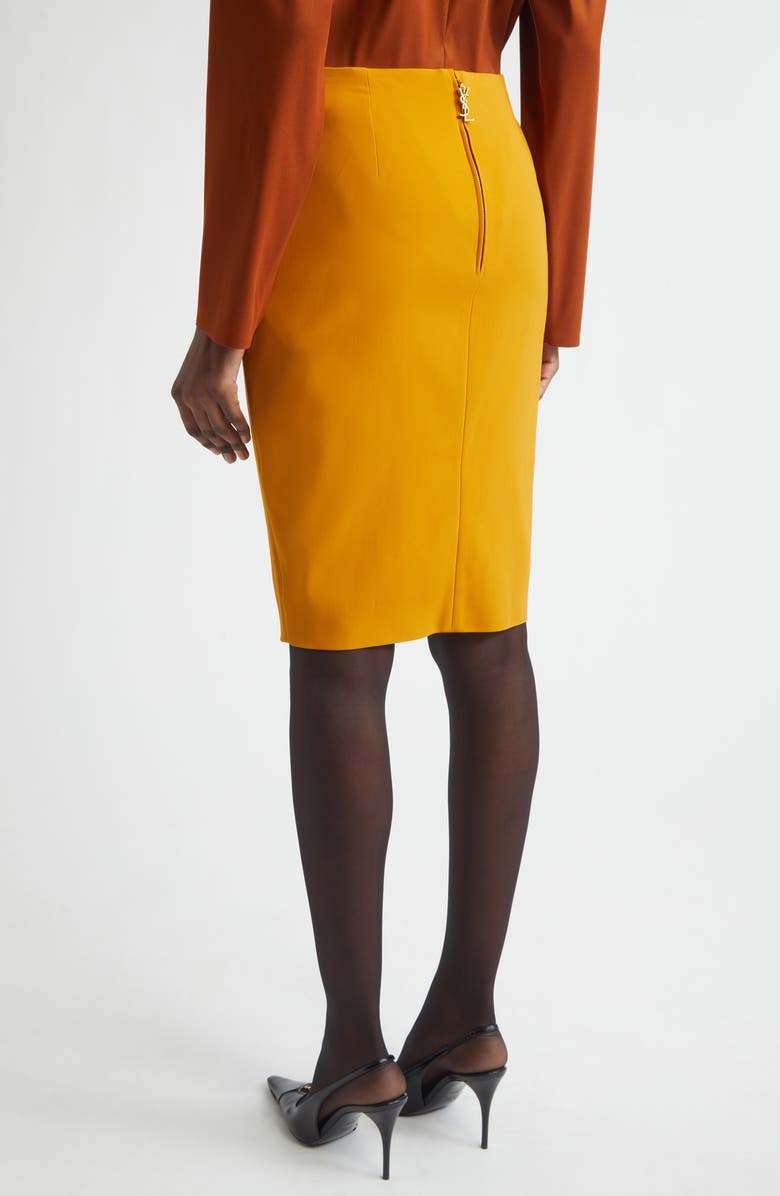 Saint Laurent Stretch Satin Midi Skirt, Alternate, color, Ocre