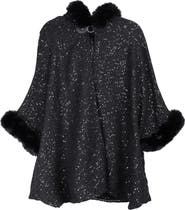 SAACHI Stars Faux Fur Trim Hooded Ruana