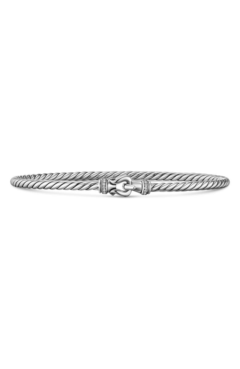David Yurman Micro Cable Flex<sup>®</sup> Buckle Bracelet in Sterling Silver with Diamonds, 2.6mm, Main, color, Silver Pave