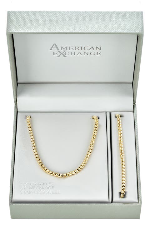 Men's Round Box Chain Necklace & Bracelet Set