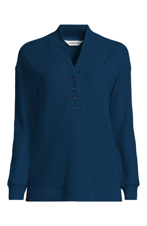 Lands' End Long Sleeve Waffle Shawl Collar Henley