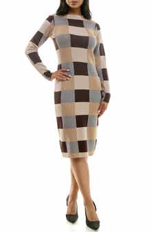 Jacquard Long Sleeve Sweater Dress