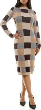 Nina Leonard Jacquard Long Sleeve Sweater Dress