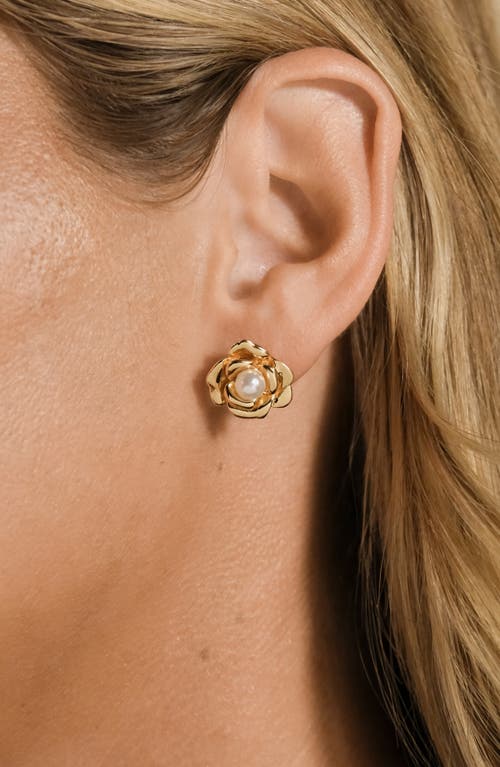 Sterling Forever Rosa Faux Pearl Flower Stud Earrings
