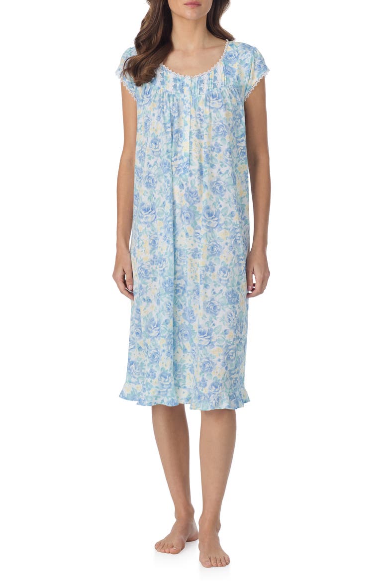 Waltz Cap Sleeve Nightgown, Main, color, WHITE/ AQUA