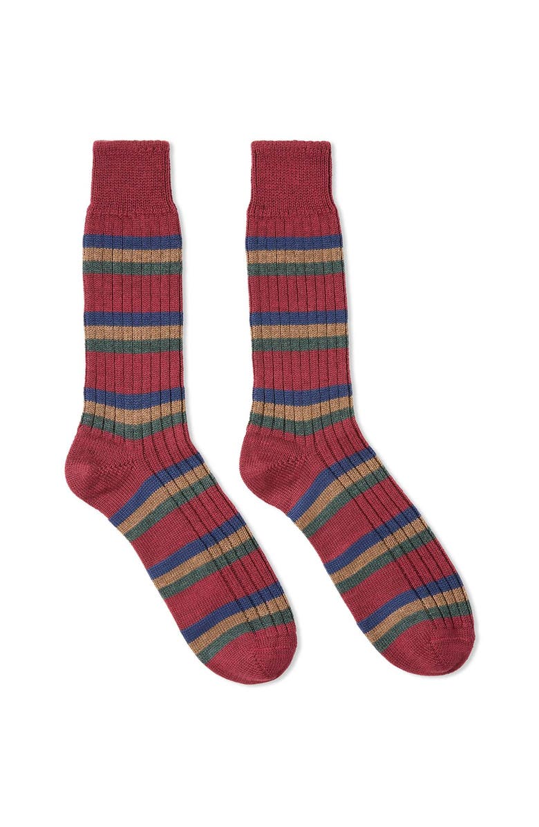 Celtic & Co. Cotton Stripe Sock, Alternate, color, Dark Rust