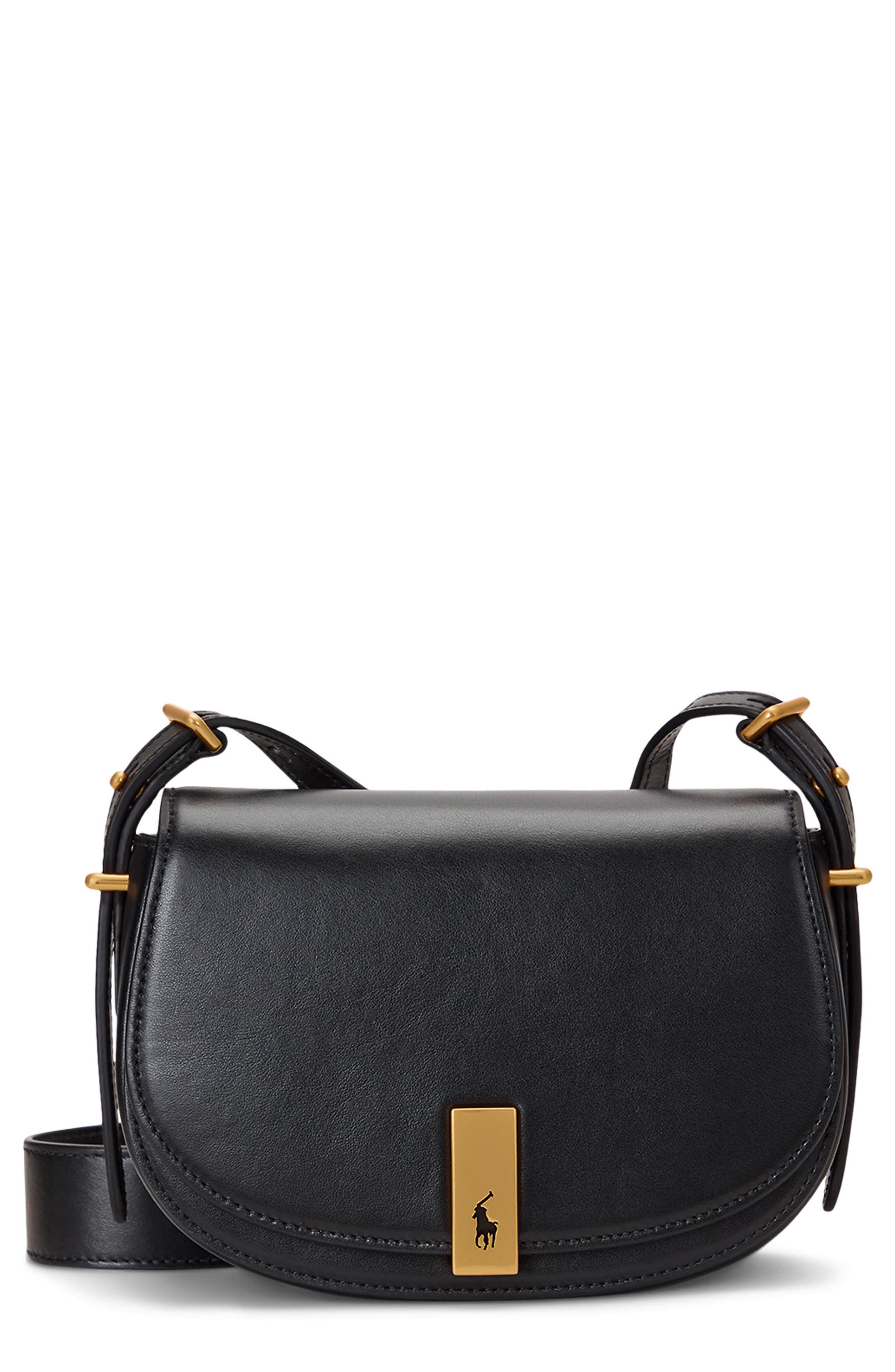 Polo Ralph Lauren Mini Polo ID Leather Saddle Bag, Main, color, Black