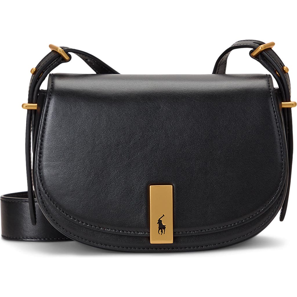 Polo Ralph Lauren Mini Sport Calf Leather Saddle Crossbody Bag In Black