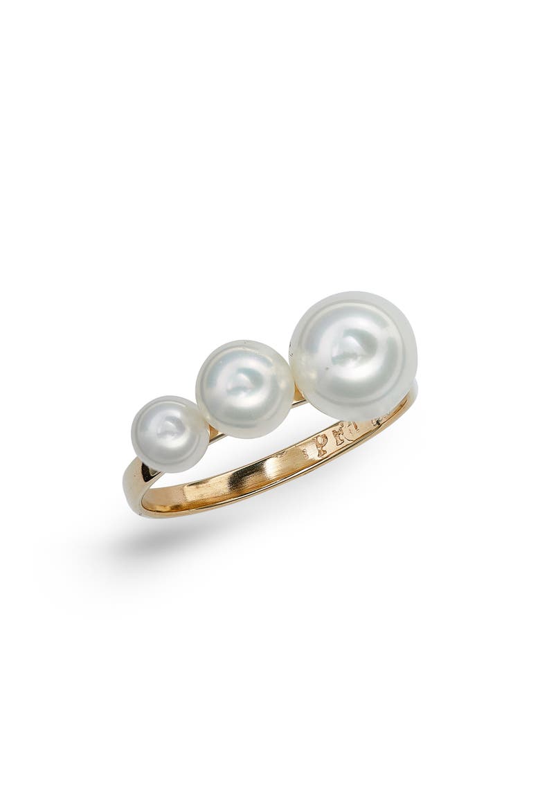 Graduated Cultured Pearl Ring, Main, color, YELLOW GOLD