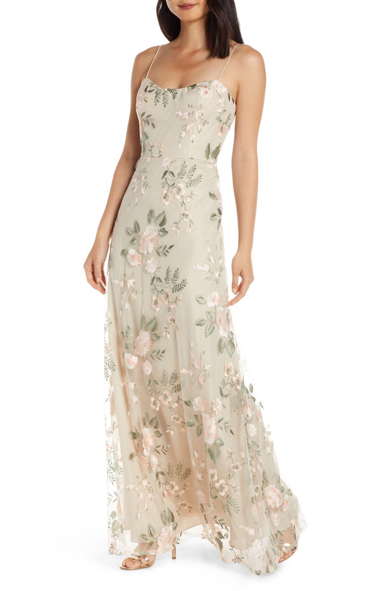 Jenny Yoo Drew Floral Embroidered Tulle Evening Dress, Main, color, 