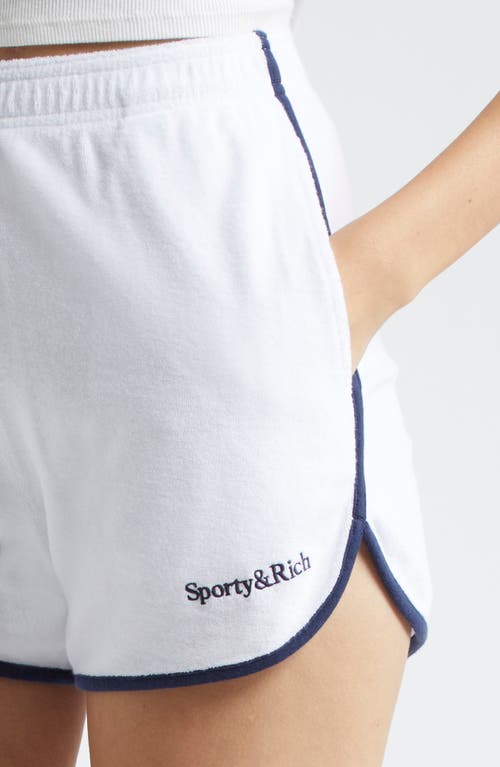 Sporty And Rich Sporty & Rich Serif Logo Cotton Terry Shorts In White