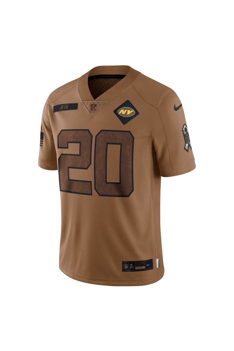Men's Nike Breece Hall Brown New York Jets 2023 Salute To Service Limited Jersey, Alternate, color, Brown