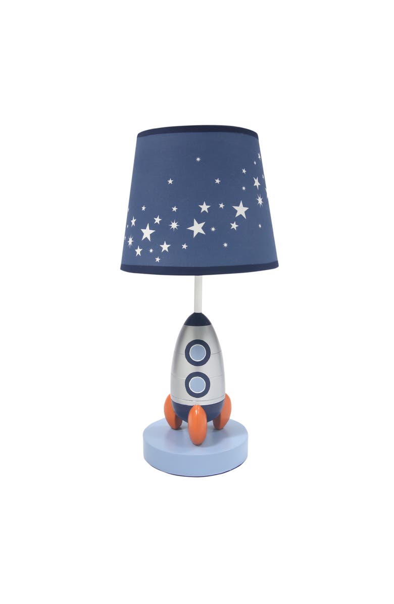 Lambs & Ivy Milky Way Rocket Ship Nursery Lamp with Shade & Bulb, Main, color, Blue
