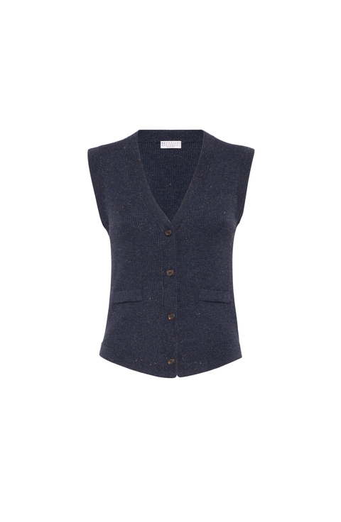 【送料&関税込】Brunello Cucinelli Crochet Knit V-neck Vest Open-knit cotton-blend sweater vest in beige - Brunello