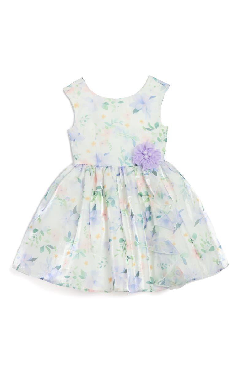 Pippa & Julie Kids' Watercolor Organza Party Dress, Main, color, White/ Lilac