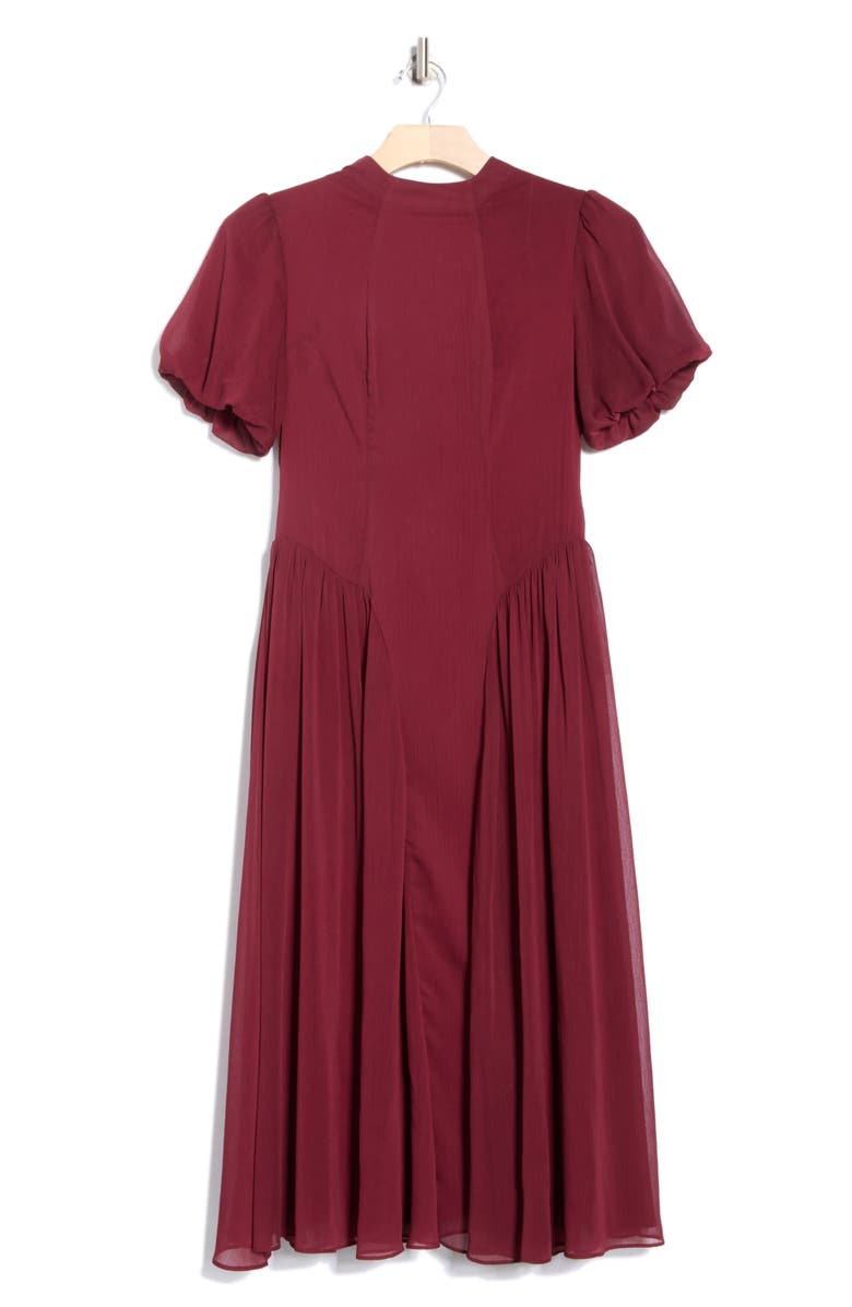 Mila Mae Mock Neck Puff Sleeve A-Line Midi Dress, Alternate, color, Wine