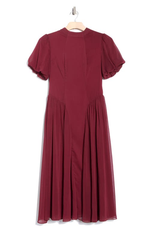 Mila Mae Mock Neck Puff Sleeve A-line Midi Dress In Red