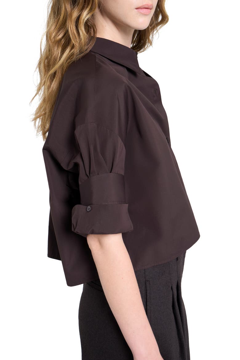 Next Ex Crop Cotton Button-Up Shirt, Alternate, color, CHOCOLATE