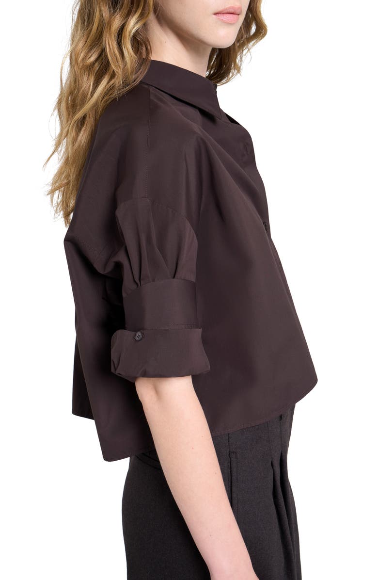 TWP Next Ex Crop Cotton Button-Up Shirt, Alternate, color, Chocolate