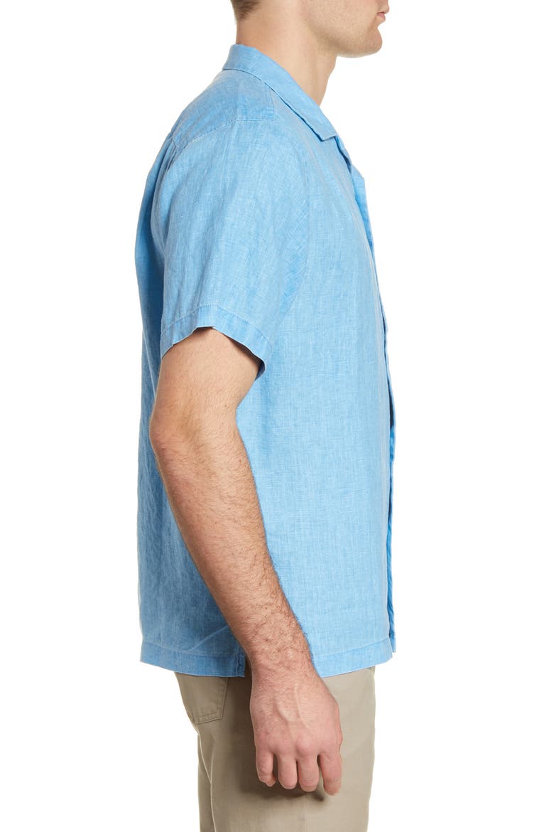 Sea Glass Short Sleeve Button-Up Linen Camp Shirt, Alternate, color, BLUE YONDER