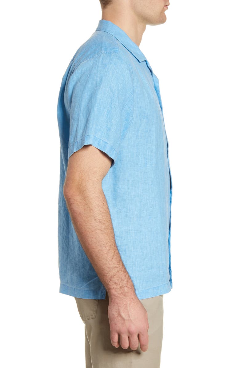Tommy Bahama Sea Glass Short Sleeve Linen Button-Up Camp Shirt, Alternate, color, Blue Yonder